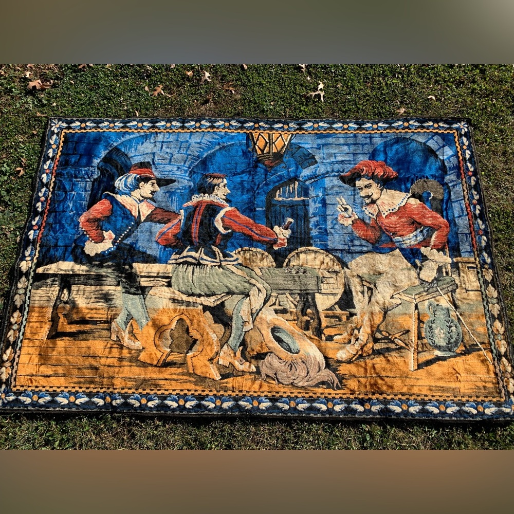 Vintage Vibrant Tapestry Three Musketeers in a Pub 49x75